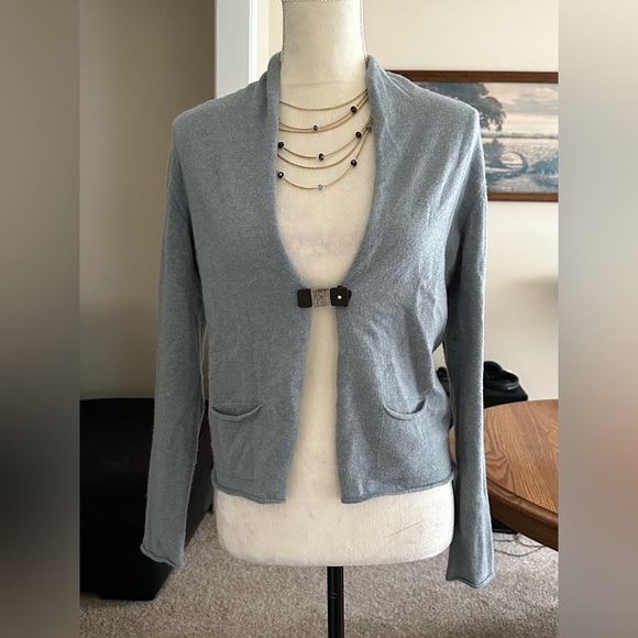 Fabiana Filippi 161546 Draped Open Front Cardigan 100% Cashmere Blue Sz. Small - Picture 3 of 12